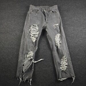 Vtg 80s Faded Grey Jeans Button Fly Heavily Distressed Men's 29x32 (Fits 28x24)
